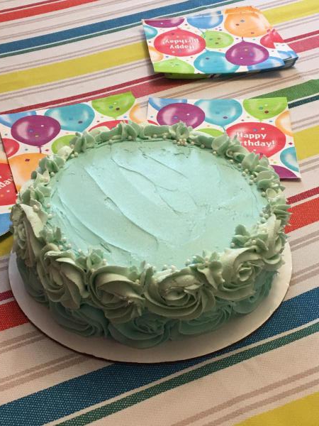 Turquoise birthday cake with roses